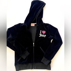 Juicy Couture velour track jacket in black girls size 14 Hooded, full zip.